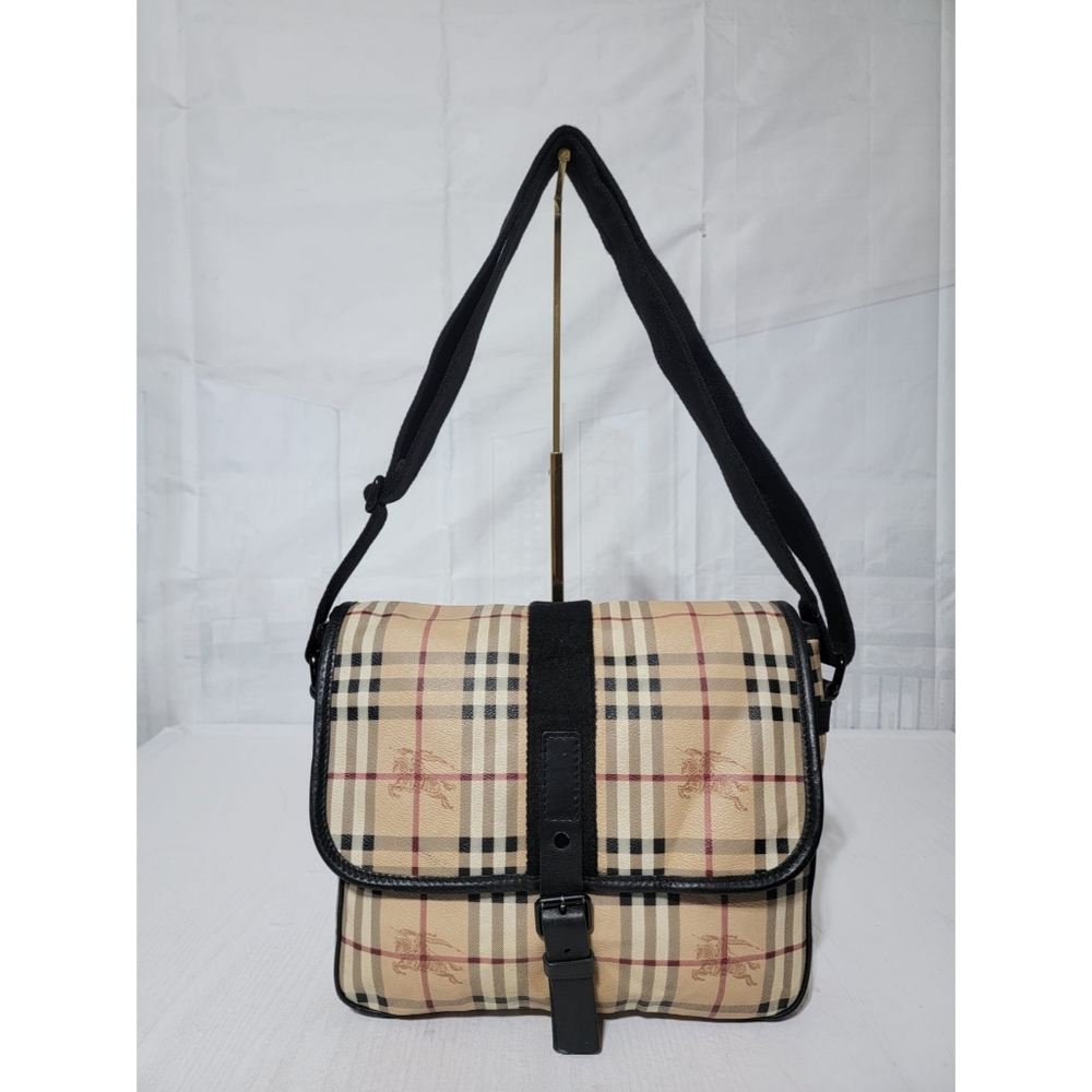 Burberry Flat Buckle Messenger Bag Haymarket Coated Canvas